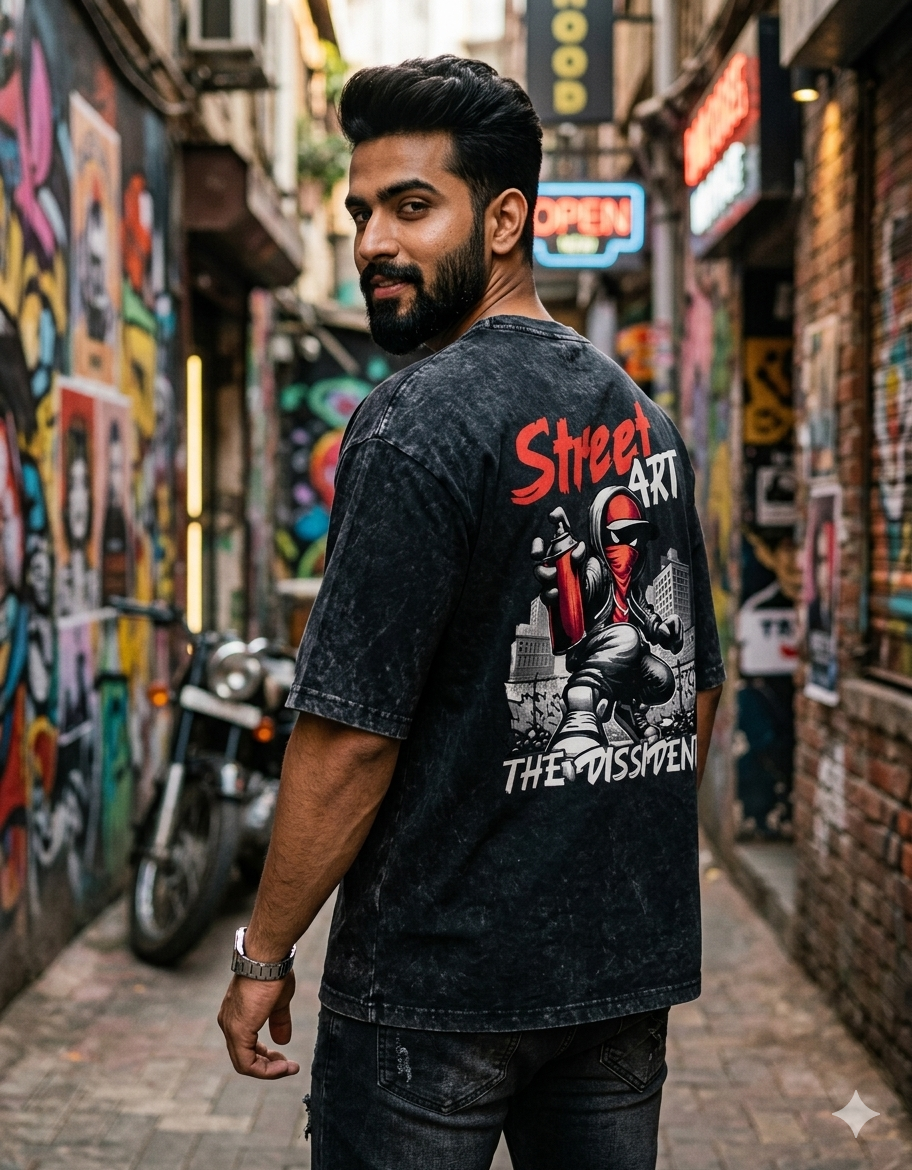 Street Art Unisex Acid Washed Oversized Tee ECLX-25-114