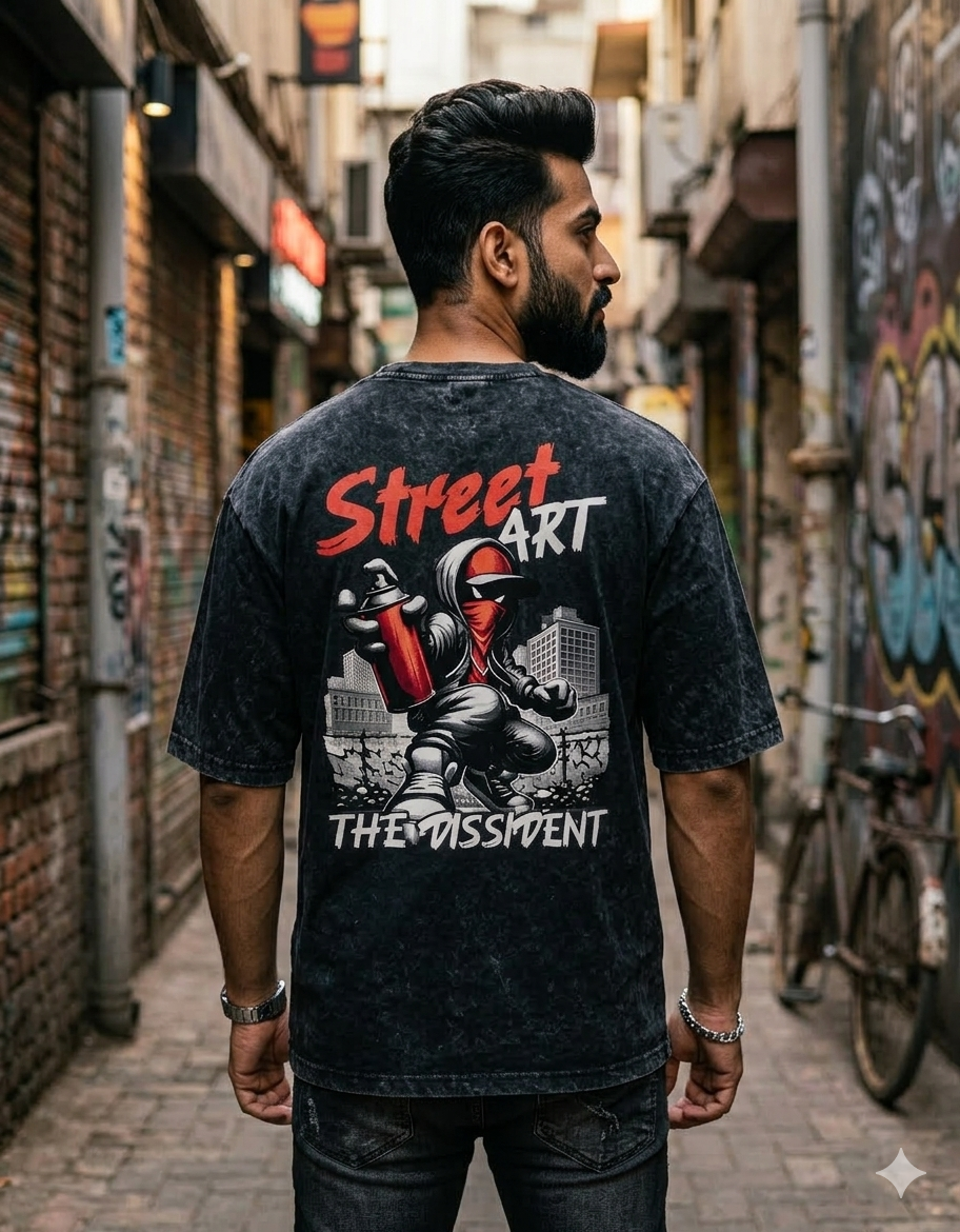 Street Art Unisex Acid Washed Oversized Tee ECLX-25-114